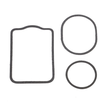 Three gaskets - one round, one oval, and one that is mostly a rectangle - laid out against a white background.