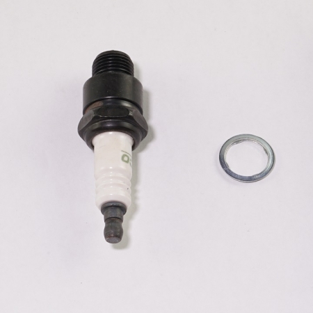 Spark plug and ring against white background