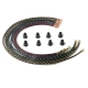 An 8-cylinder spark plug wire set with straight terminals on both ends. Each pair of wires is a different color pattern: black with red, black with blue, black with green, and black with yellow. 8 boots are shipped loose for ease of installation.