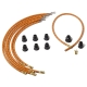 A 6-cylinder spark plug wire set with thrust terminals on one end and straight tension terminals on the other. The coil wire has one terminal and one bare end with a loose terminal to be installed on-site. Boots are shipped loose, also to be installed on-site.