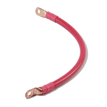 A shiny red switch-to-starter cable with straight lugs on both ends.