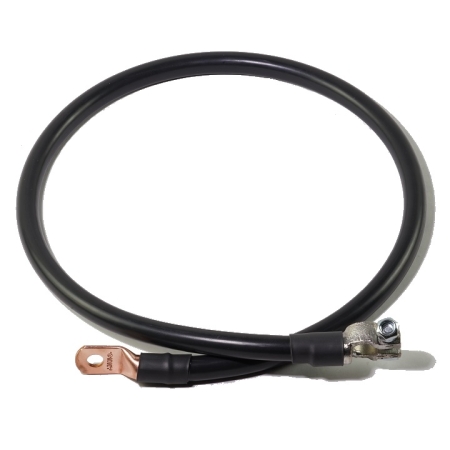A black battery cable with a straight lug and straight battery terminal.