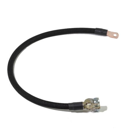 A black braided battery cable with a straight battery terminals and a straight lug.
