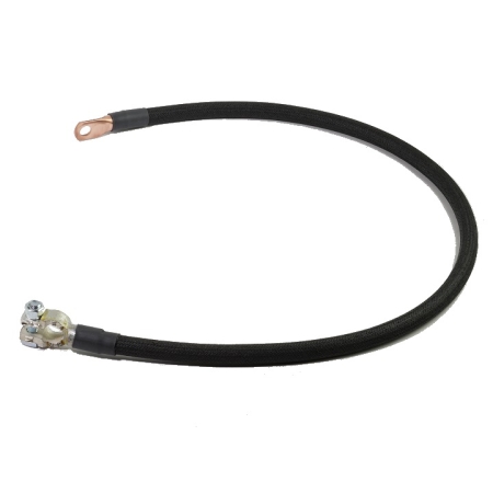 A black battery cable with a straight battery terminal on one end and a straight lug on the other.