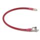 A red battery cable with a straight battery terminal on one end and a lug on the other.