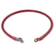 A shiny red battery cable with a lug on one end and a straight battery terminal on the other.