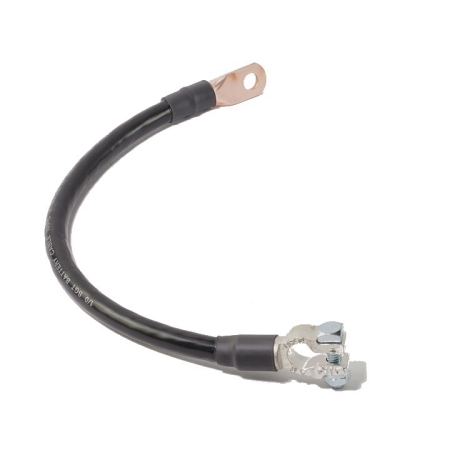 A black PVC battery cable with a straight battery terminal and a straight lug.