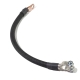 A black cotton-braided battery cable with a straight battery terminal on one end and a lug on the other.