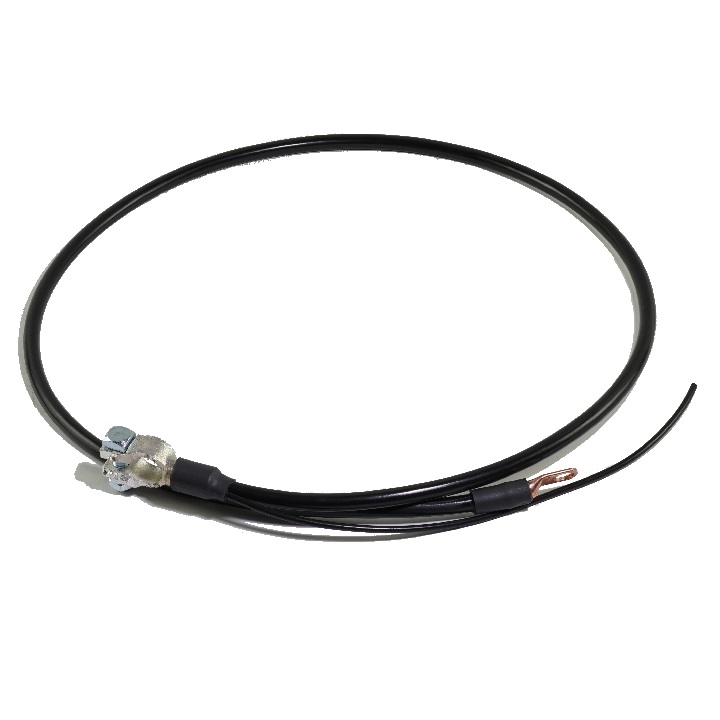 A shiny black pvc battery cable with a straight battery terminal and straight lug.