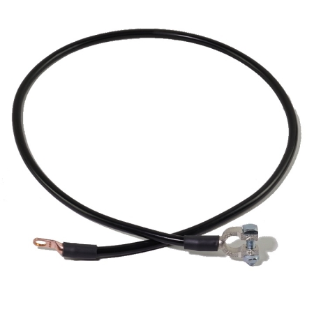 A shiny black pvc battery cable with a straight battery terminal and straight lug.