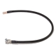 A black cotton-braided battery cable with a straight battery terminal on one end and a battery lug on the other.