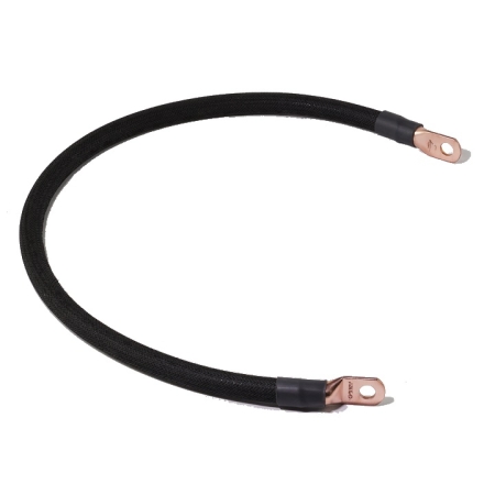 A black cotton-braided switch-to-starter cable with lugs on both ends.
