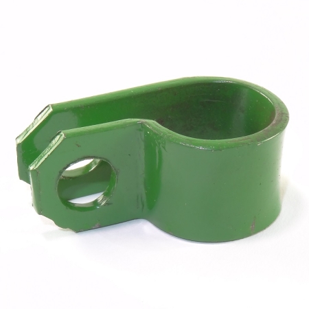 A green P-shaped clamp against a white background.