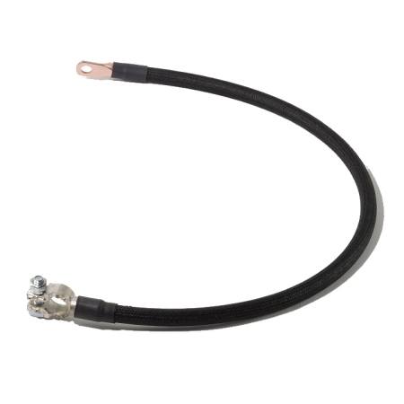 A black battery cable with a straight battery terminal on one end and a lug on the other.