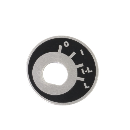 A small black plate with a keyway in the center. The positions are labeled O, I, I-L, and L in silver-tone.