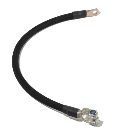 A black battery cable with a straight battery terminal and a lug.