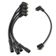 A 4-cylinder spark plug wire set with straight boots and terminals on the mag/distributor ends, and right angle boots and terminals on the park plug ends. The coil wire is the same.