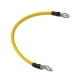 A bright yellow cable with ring terminals on both ends.