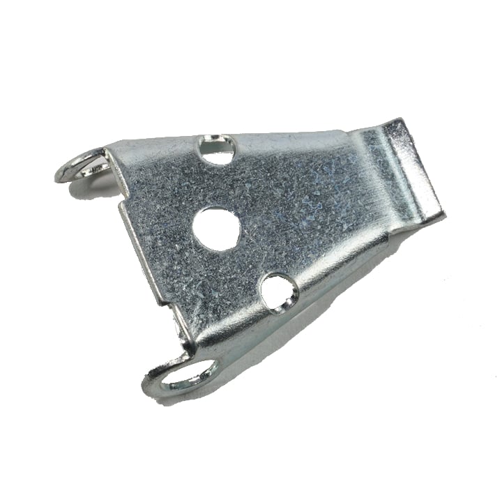 Metal mounting bracket with three holes and curved end tabs.
